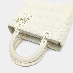 Dior White Leather Ultramatte Lady Bag Medium