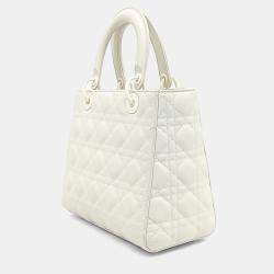 Dior White Leather Ultramatte Lady Bag Medium