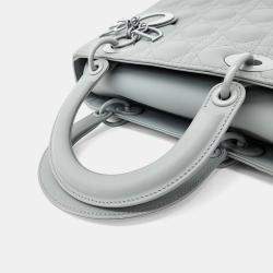 Dior Grey Leather Ultramatte Cannage Medium Lady Bag 