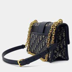 Dior Navy Blue Calf Leather Fabric Oblique 30 Montaigne Bag