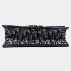 Dior Navy Blue Calf Leather Fabric Oblique 30 Montaigne Bag