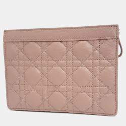 Dior Pink Leather Caro Chain Zipper Pouch and Crossbody Bag