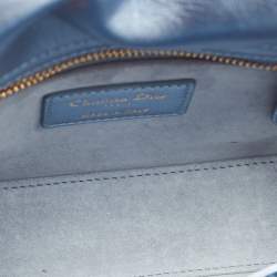 Dior Metallic Blue Leather and Satin Embellished Mini Lady Dior Tote