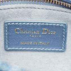 Dior Metallic Blue Leather and Satin Embellished Mini Lady Dior Tote