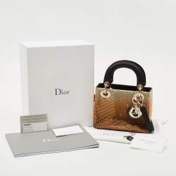 Dior Gold/Black Sequin and Satin Mini Lady Dior Tote