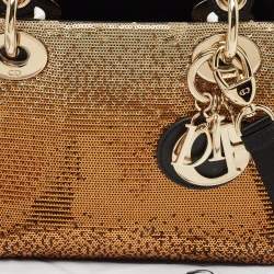 Dior Gold/Black Sequin and Satin Mini Lady Dior Tote