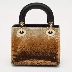 Dior Gold/Black Sequin and Satin Mini Lady Dior Tote