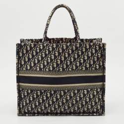 Dior Blue Oblique Embroidered Canvas Large Book Tote