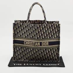 Dior Blue Oblique Embroidered Canvas Large Book Tote