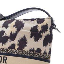 Dior Brown Mizza Small Canvas Embroidered Leopard DiorTravel Nomad Pouch