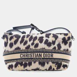 Dior Brown Mizza Small Canvas Embroidered Leopard DiorTravel Nomad Pouch