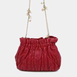 Dior Red Mini Lambskin Cannage Gaufre Delices Bag