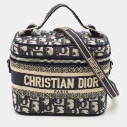 Dior Navy Blue Oblique Canvas Diortravel Vanity Case Bag