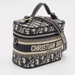 Dior Navy Blue Oblique Canvas Diortravel Vanity Case Bag