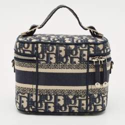 Dior Navy Blue Oblique Canvas Diortravel Vanity Case Bag