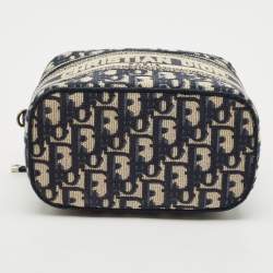 Dior Navy Blue Oblique Canvas Diortravel Vanity Case Bag