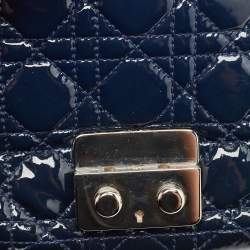 Dior Dark Blue Cannage Quilted Patent Leather New Lock Flap Bag