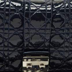 Dior Dark Blue Cannage Quilted Patent Leather New Lock Flap Bag