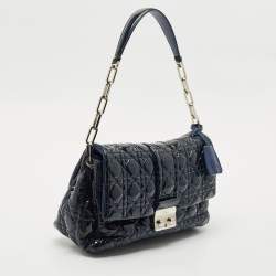 Dior Dark Blue Cannage Quilted Patent Leather New Lock Flap Bag