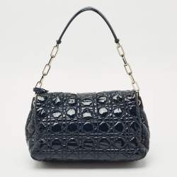 Dior Dark Blue Cannage Quilted Patent Leather New Lock Flap Bag