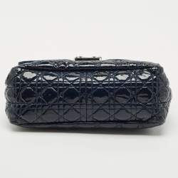 Dior Dark Blue Cannage Quilted Patent Leather New Lock Flap Bag