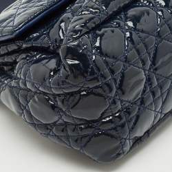 Dior Dark Blue Cannage Quilted Patent Leather New Lock Flap Bag