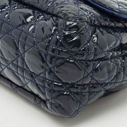Dior Dark Blue Cannage Quilted Patent Leather New Lock Flap Bag