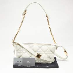 Dior Cream Macrocannage Leather Medium Nomad Shoulder Bag