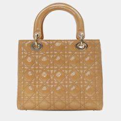 Dior Beige Medium Patent Cannage Lady Dior