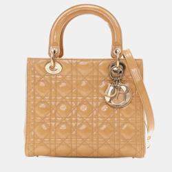 Dior Beige Medium Patent Cannage Lady Dior