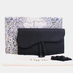 Dior Black Ultra Matte Calfskin Saddle Long Wallet With Chain