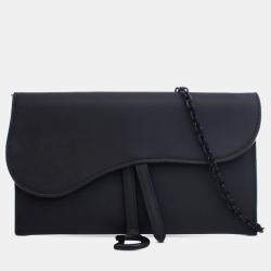 Dior Black Ultra Matte Calfskin Saddle Long Wallet With Chain