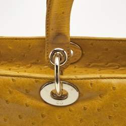 Pre Owned Dior Yellow Ostrich Leather Large Lady Dior Tote