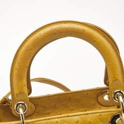 Pre Owned Dior Yellow Ostrich Leather Large Lady Dior Tote