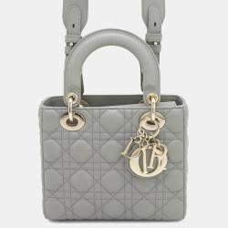 Dior Gray Lambskin Small Lady Dior ABCDior 2Way Handbag