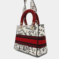  Dior Lady Dior Amour White/Red/Black Canvas Medium Tote Bag