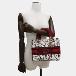  Dior Lady Dior Amour White/Red/Black Canvas Medium Tote Bag