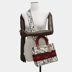  Dior Lady Dior Amour White/Red/Black Canvas Medium Tote Bag