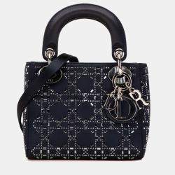 Dior Navy Blue Mini Satin Cannage Strass Crystal Embellished Lady Dior
