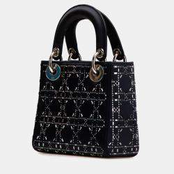 Dior Navy Blue Mini Satin Cannage Strass Crystal Embellished Lady Dior