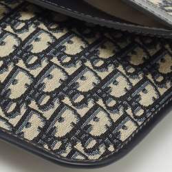 Dior Navy Blue Oblique Canvas Fold Over Clutch