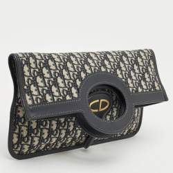Dior Navy Blue Oblique Canvas Fold Over Clutch