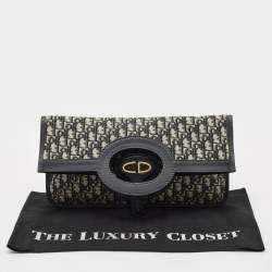 Dior Navy Blue Oblique Canvas Fold Over Clutch