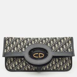 Dior Navy Blue Oblique Canvas Fold Over Clutch