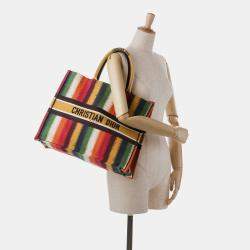 Dior Yellow Large Striped Book Tote