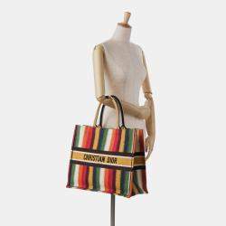 Dior Yellow Large Striped Book Tote