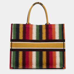 Dior Yellow Large Striped Book Tote