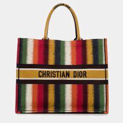 Dior Yellow Large Striped Book Tote