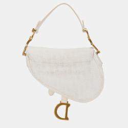 Dior White Mini Oblique Canvas Saddle Bag