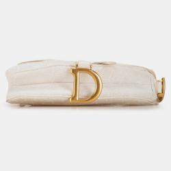 Dior White Mini Oblique Canvas Saddle Bag